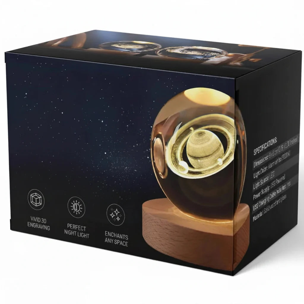 3D Engraved Planet Crystal Ball LED Desk Night Light