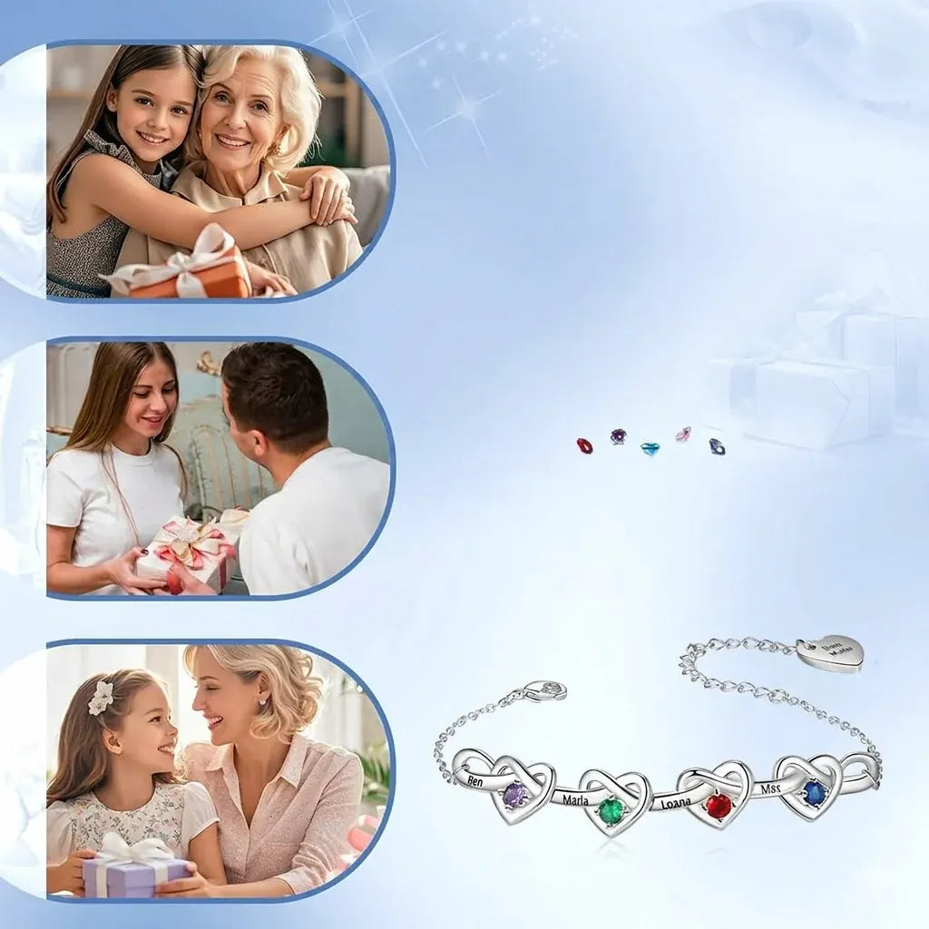 Adjustable Heart Birthstone Bracelet – Mother's Day Chain Gift