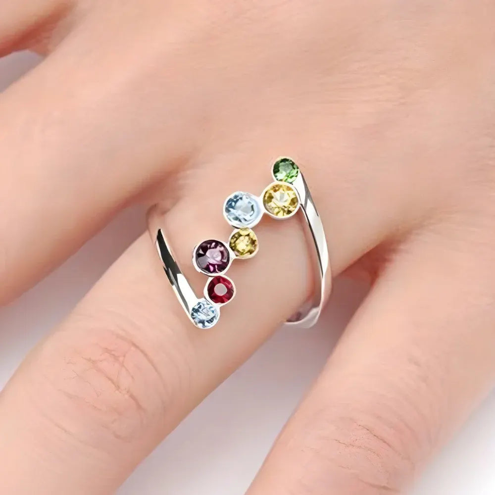 Adjustable Multicolor Birthstone Ring in Silver - Mother's Day Gift