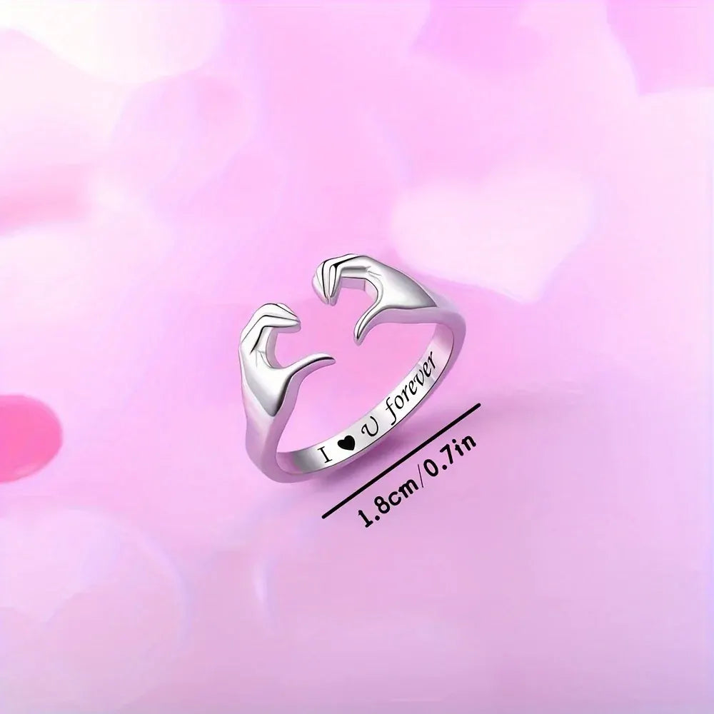 Adjustable White Gold Plated Zinc Alloy Hug Love Ring Band