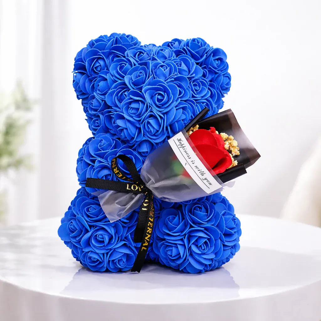 Artificial Rose Bear Floral Arrangement - Valentine's Gift & Tabletop Display