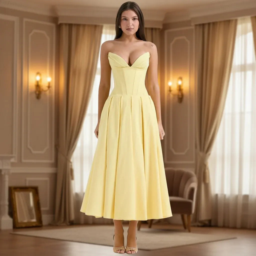 Casual Flowy Midi Dress with Deep V-Neck for Summer
