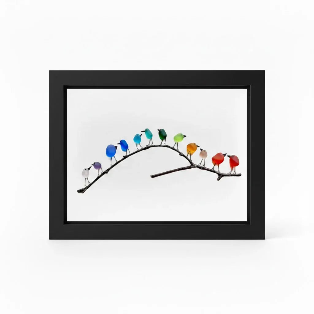 Coastal Bird Wall Decor with Sea Glass and Driftwood Frame