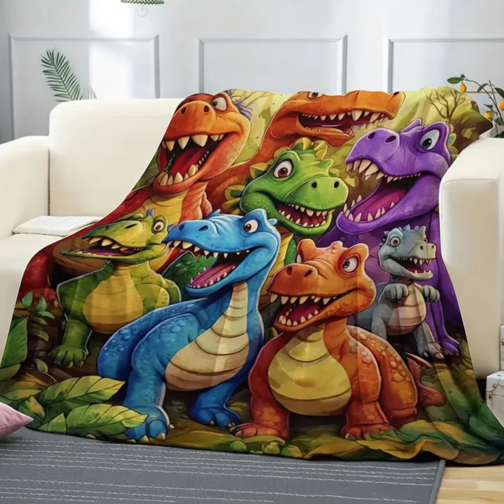 Colorful Dinosaur Cartoon Soft Fleece Throw Blanket for Kids Bed