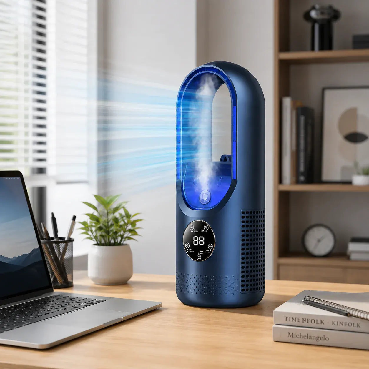 Compact Bladeless Portable Cooling Fan with Mini Air Conditioner Function