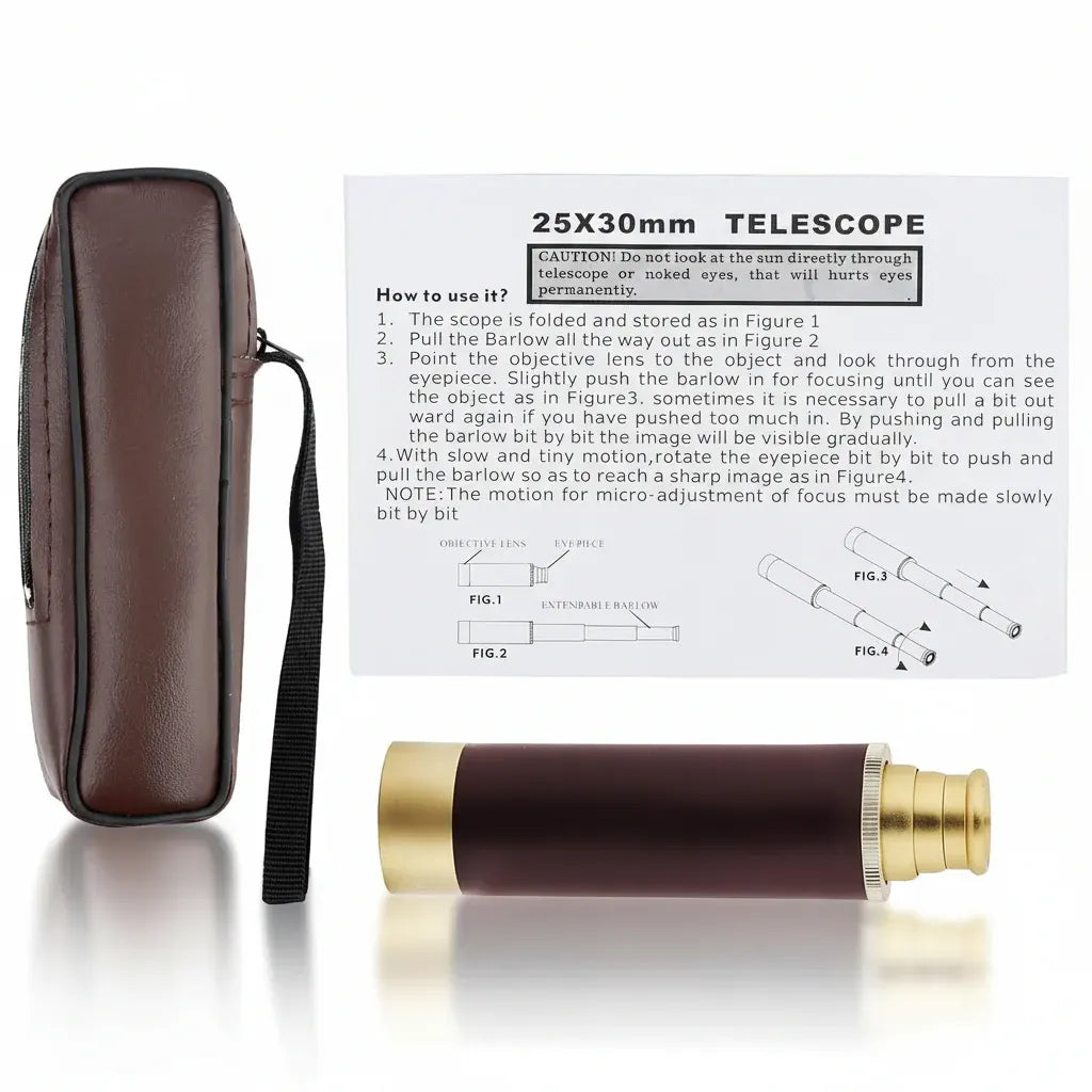 Compact Brass Leather Handheld Zoom Monocular Scope