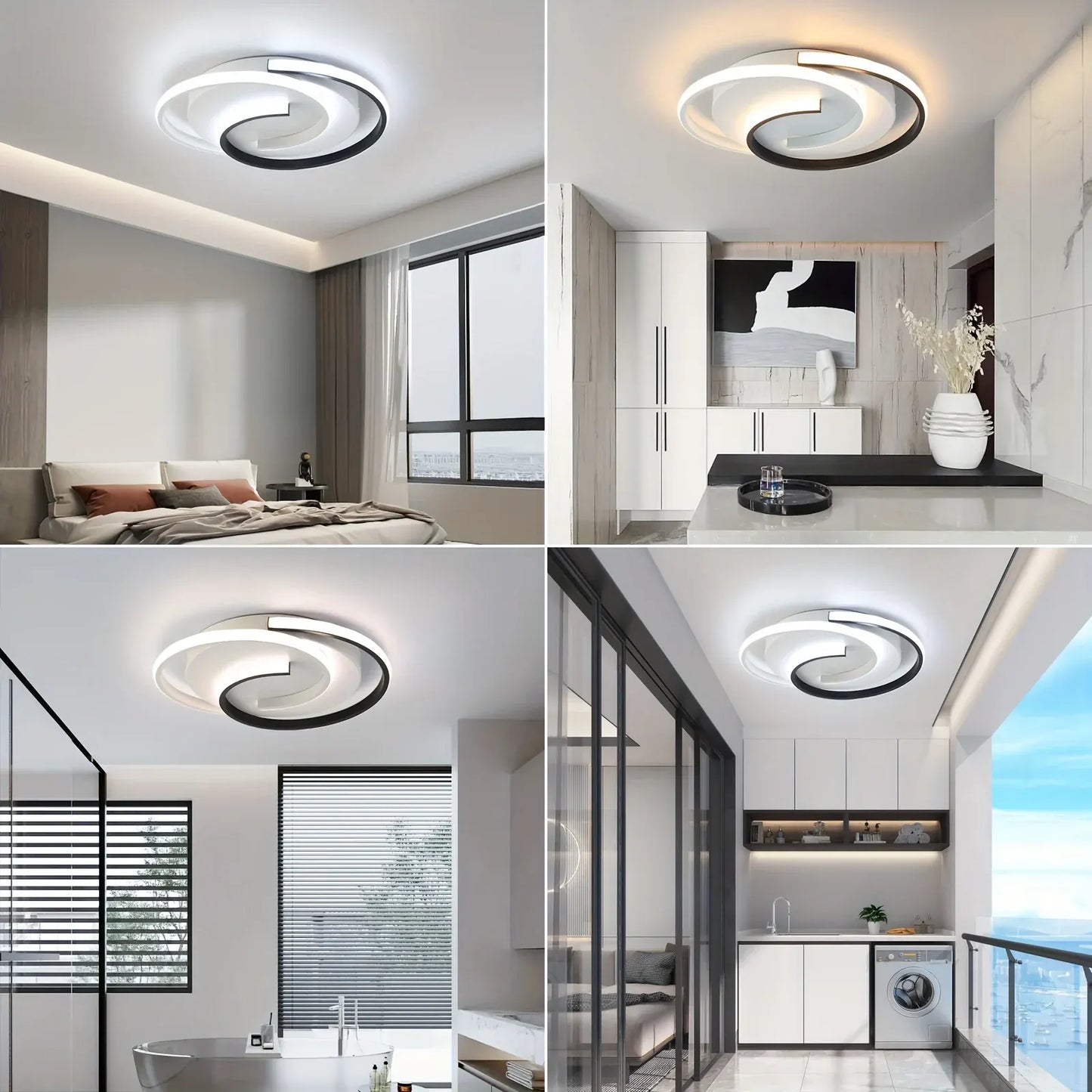 Contemporary LED Ceiling Lamp with Swirl Black & White Pattern