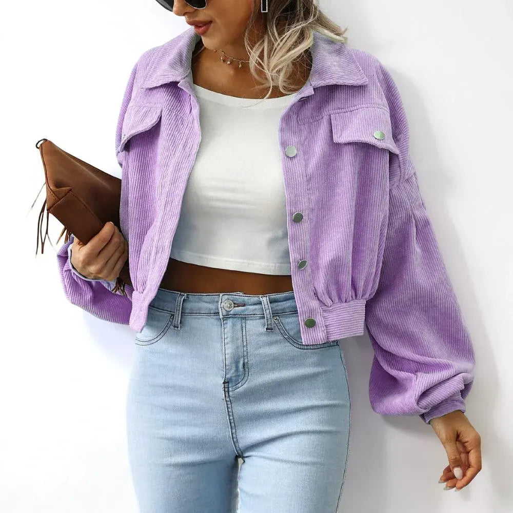 Cropped Button-Front Casual Coat for Women