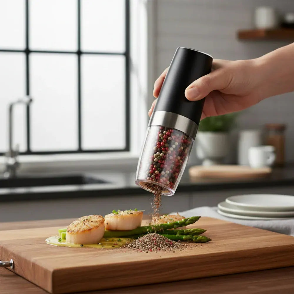 Electric Gravity Salt & Pepper Grinder Set with Adjustable Coarseness