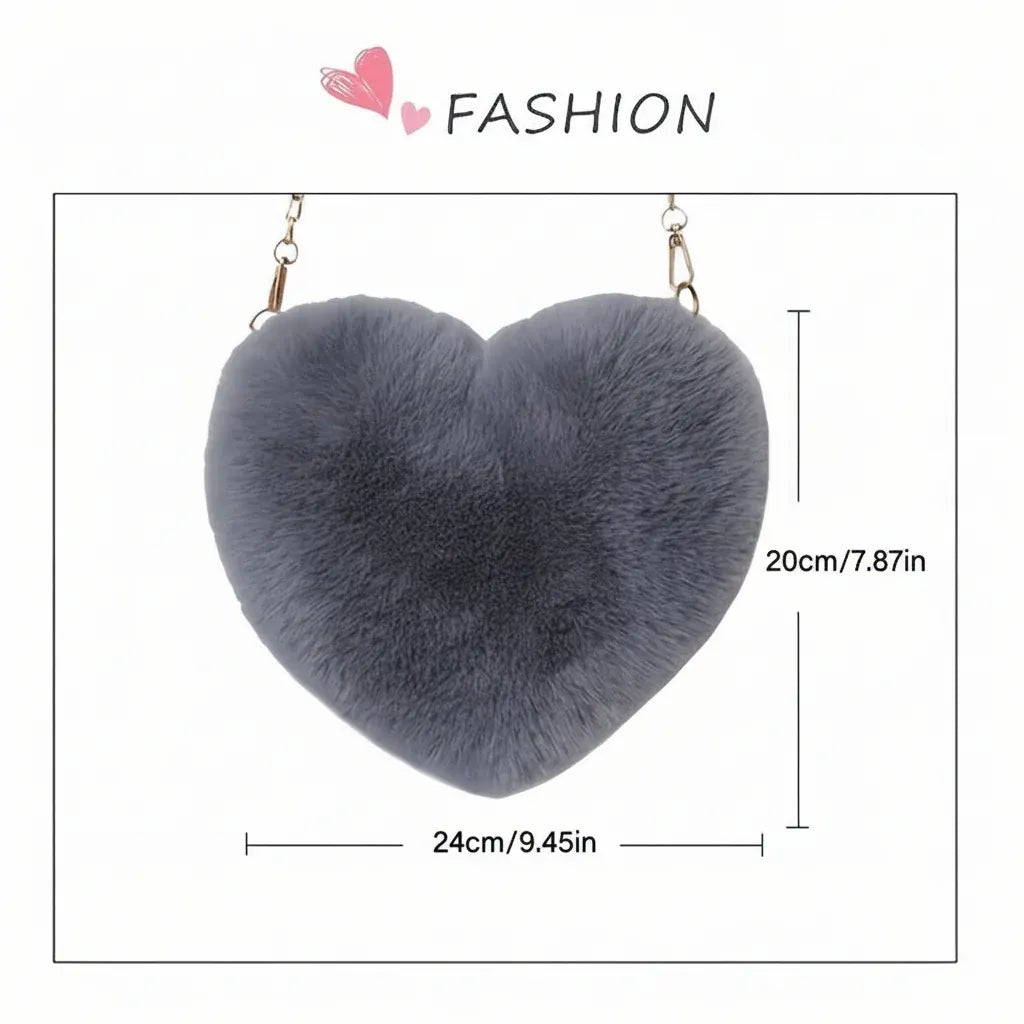Faux Fur Heart Crossbody Chain Purse Shoulder Bag