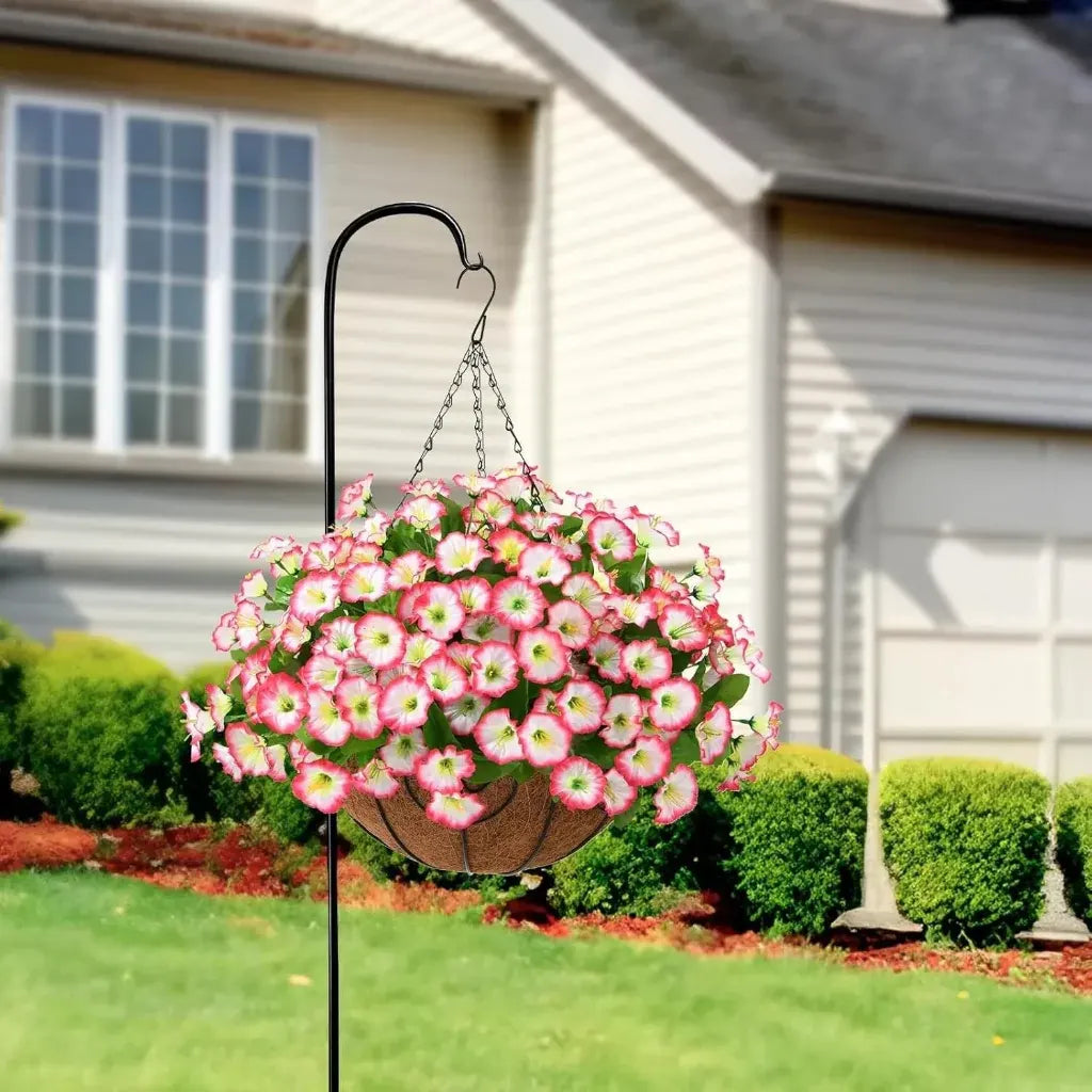 Faux Silk Flower Hanging Basket for Indoor & Outdoor Decoration