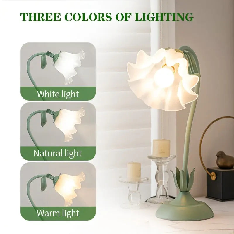 Floral Table Lamp with USB Charging Port