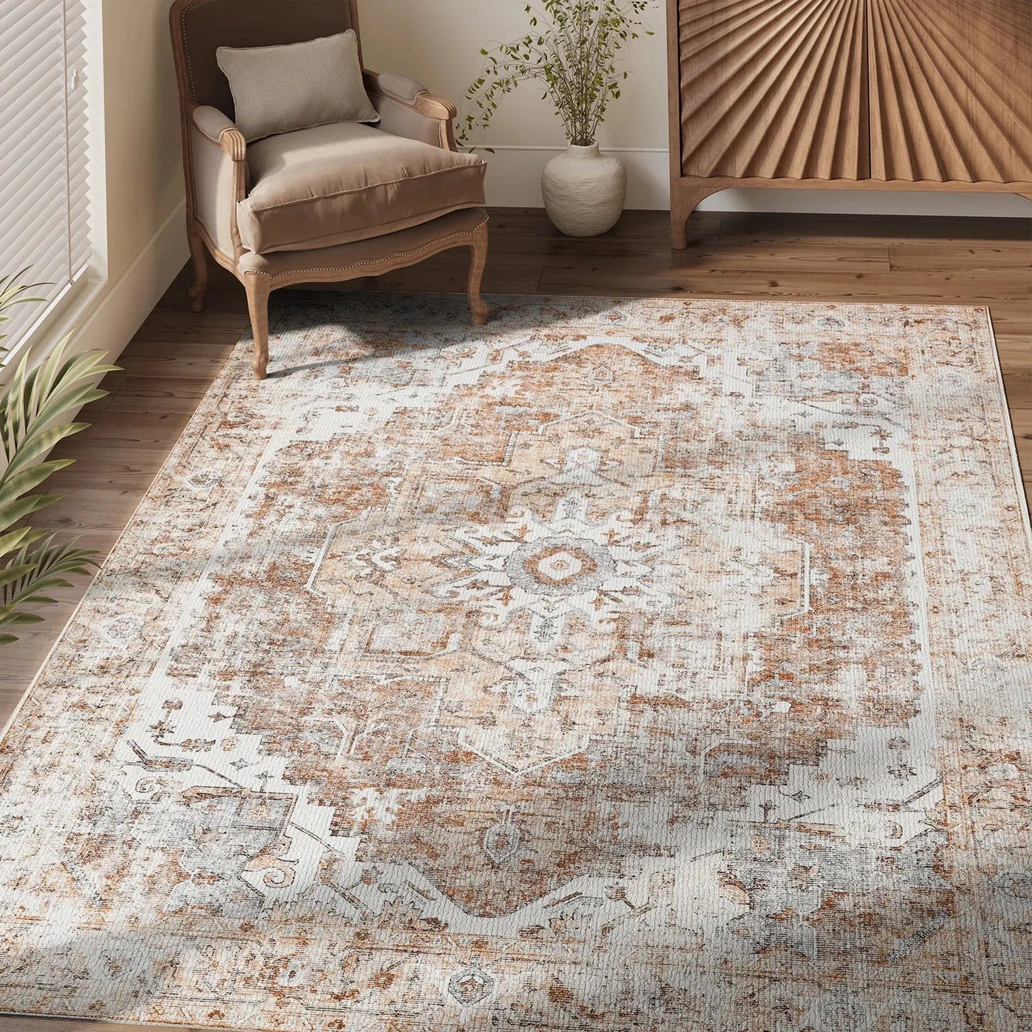 Foldable Non-Slip Oriental Medallion Area Rug – Heritage Style Carpet