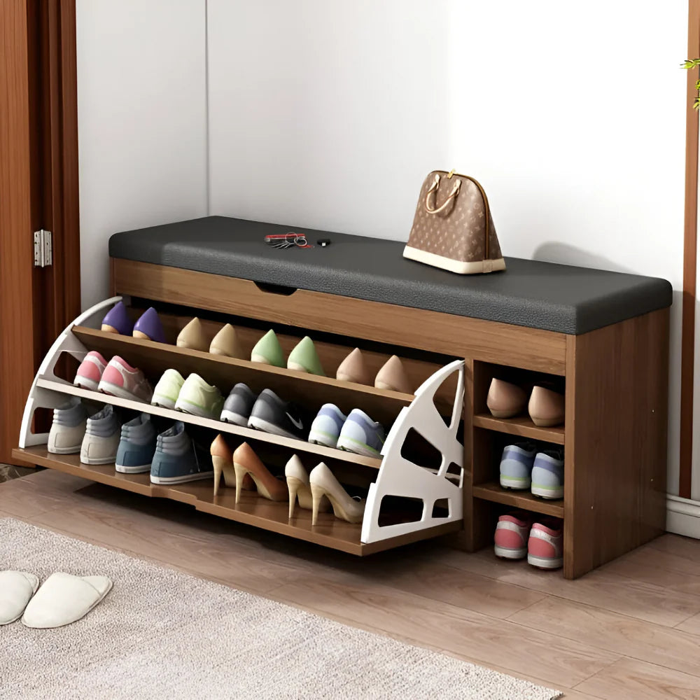 Foldable Storage Bench with Shoe Cabinet Design