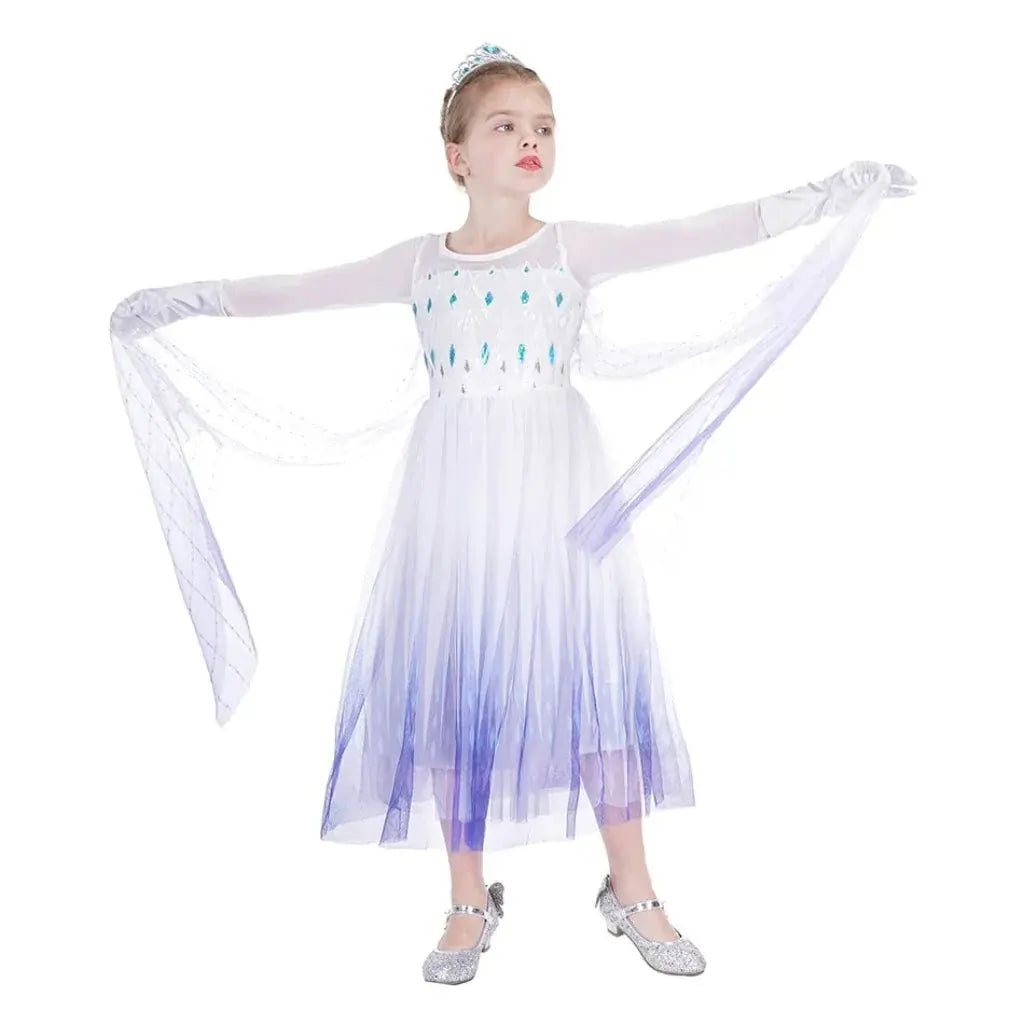 Girls Ice Princess Halloween Costume Dress with Cape