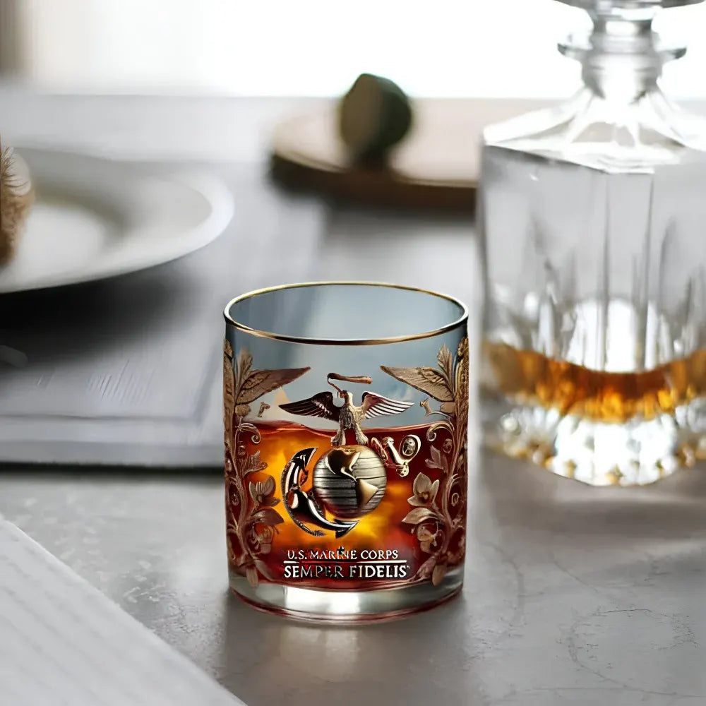 Gold Embossed Military Veteran Whiskey Glass Display Drinkware