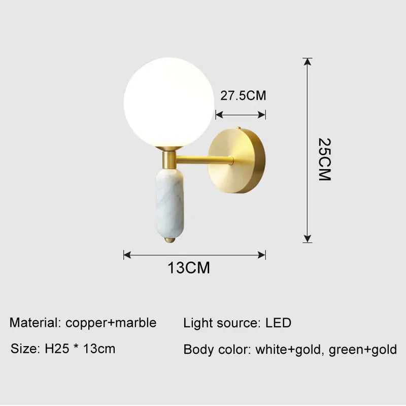 Gold-Finish Marble and Glass Sconce | Modern Wall Lamp Fixture