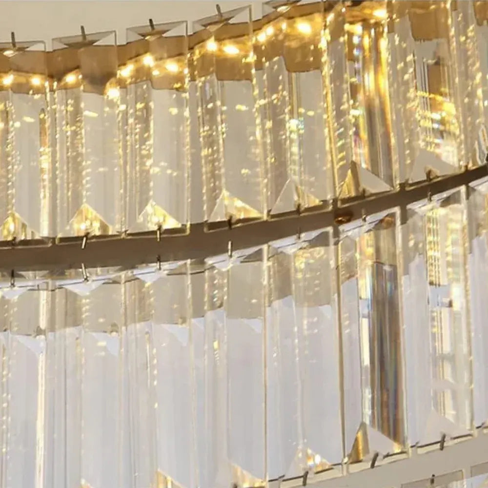 Gold Finish Round Crystal Ceiling Light Fixture