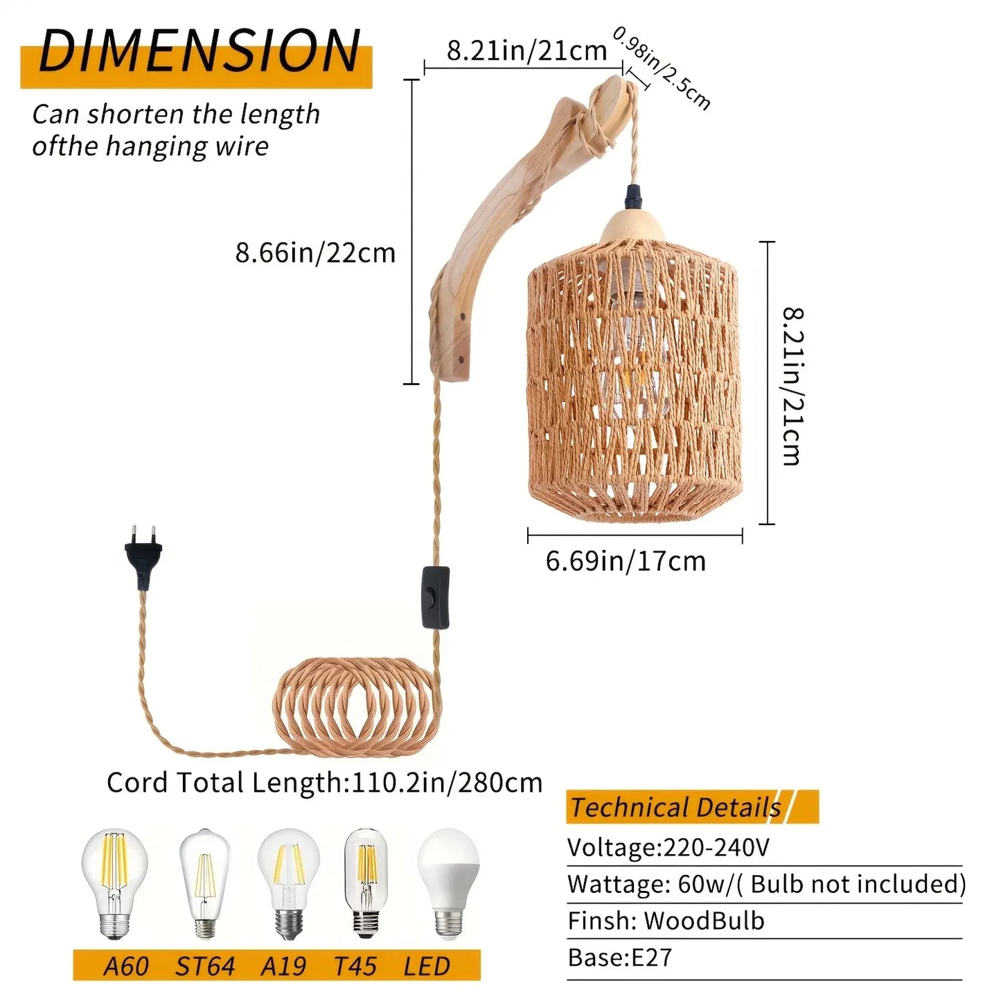 Handwoven Rattan & Wood Sconce | Boho Plug-In Wall Light