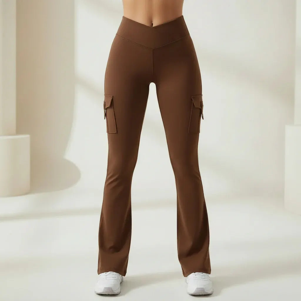High-Waisted Wide-Leg Cargo Trousers with Flare Pockets for Women