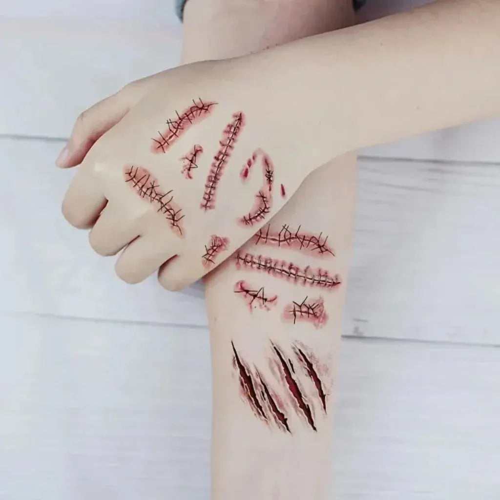 Horror Wound Effect Tattoos - Halloween Costume Accessory