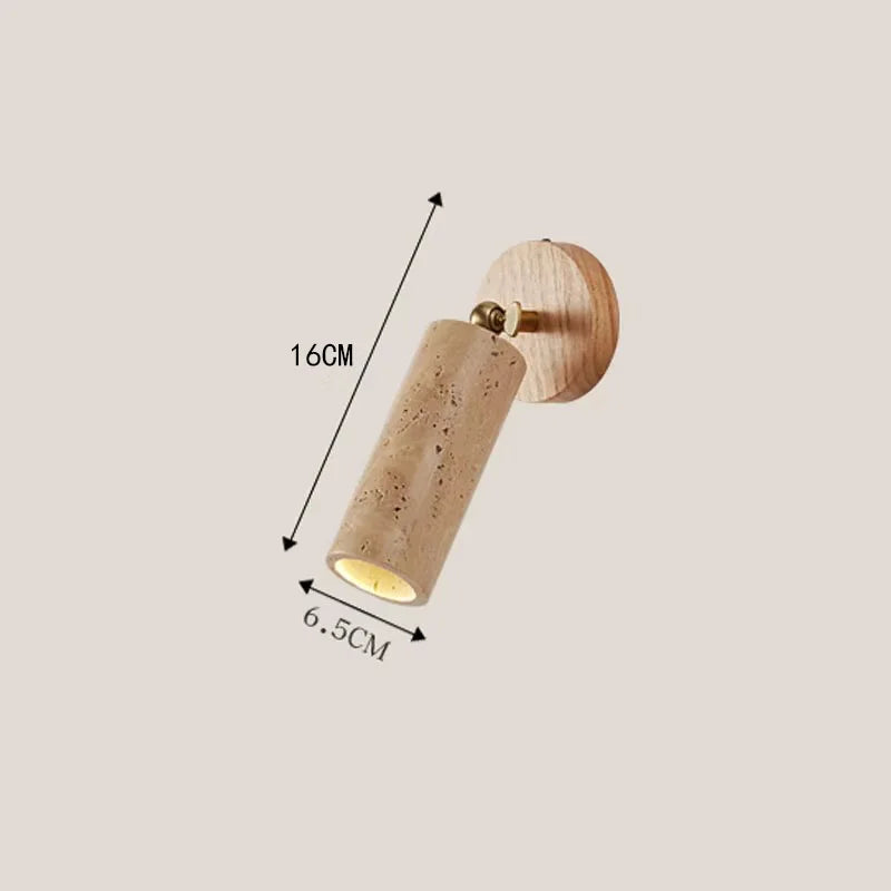 Huangdong Wabi-Sabi Wall Sconce | Travertine & Wood Light Fixture