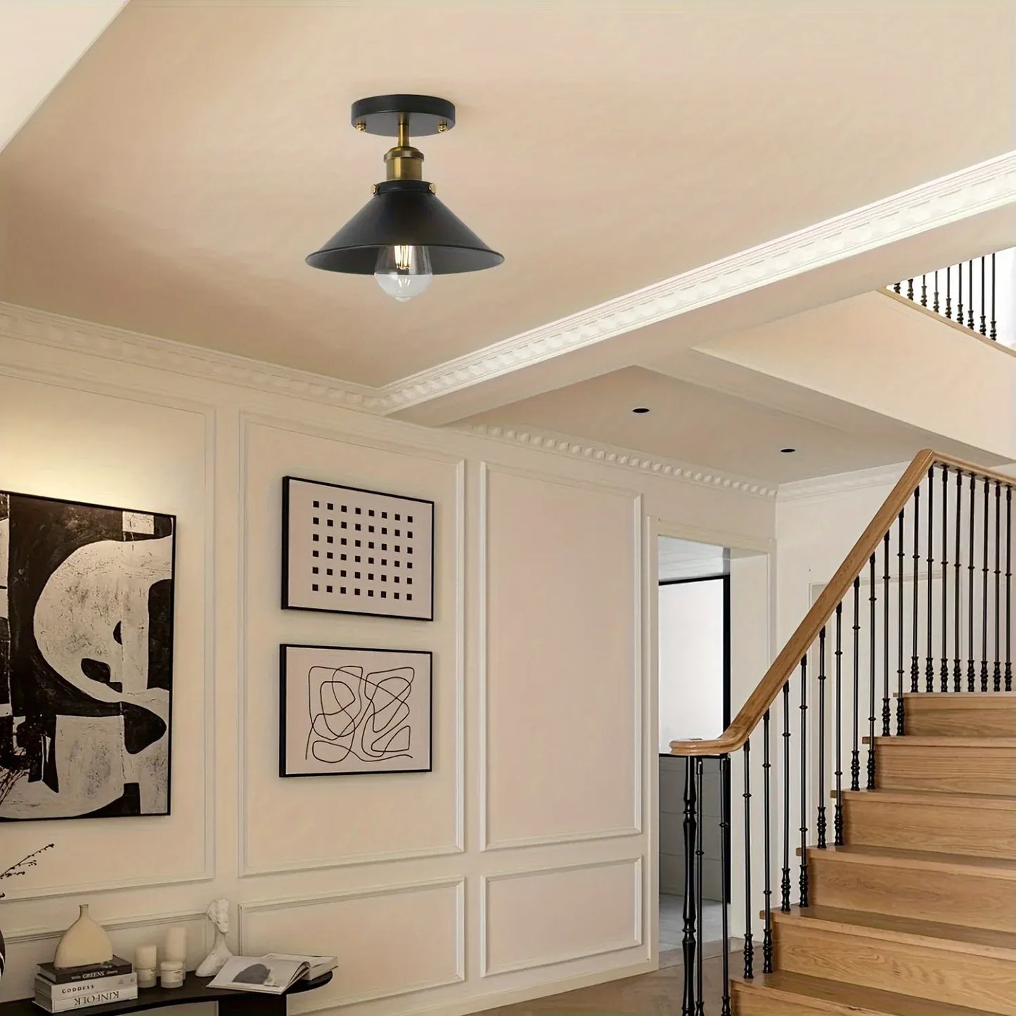 Industrial Black Semi-Flush Ceiling Light | Vintage Metal Pendant Fixture