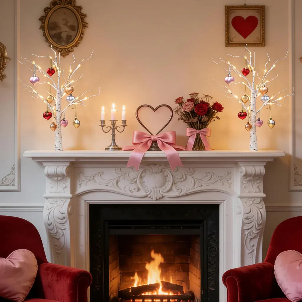 LED Birch Tree Heart Table Lamp - Valentine's Home Decor Light