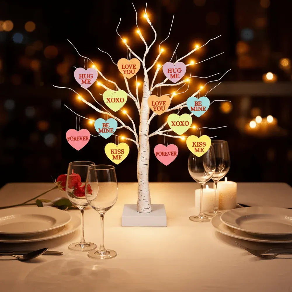 LED Heart-Shaped Valentine Tree Ornament Table Lamp