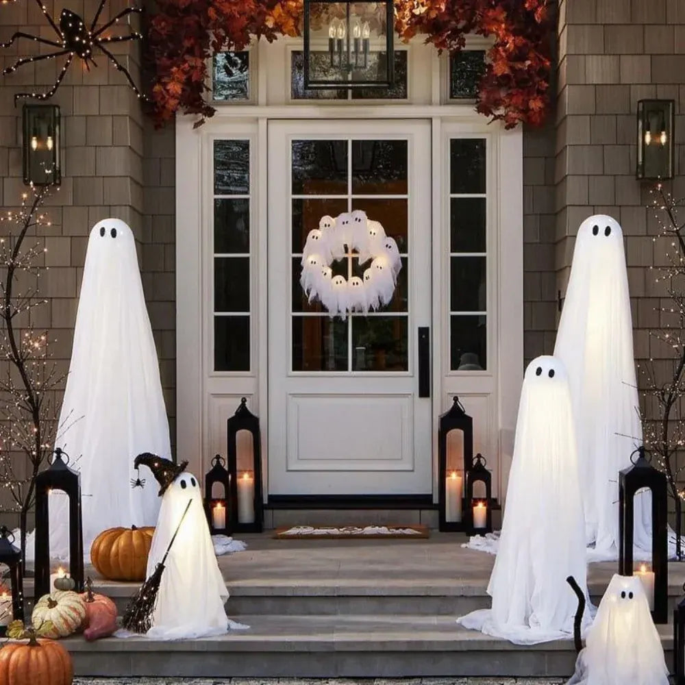 LED Lighted Ghost Wreath for Halloween Home Decor