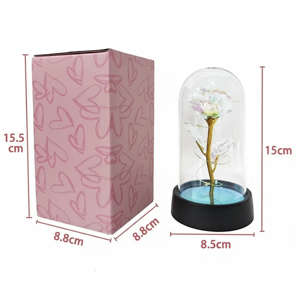 LED Rose Glass Dome Table Lamp - Romantic Decorative Accent Light