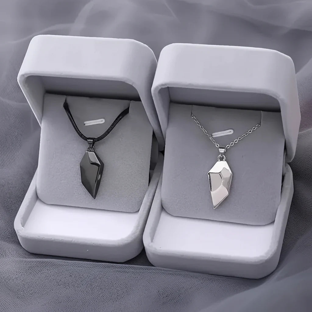Matching Magnetic Heart Pendant Necklaces with Heartbeat Design for Couples
