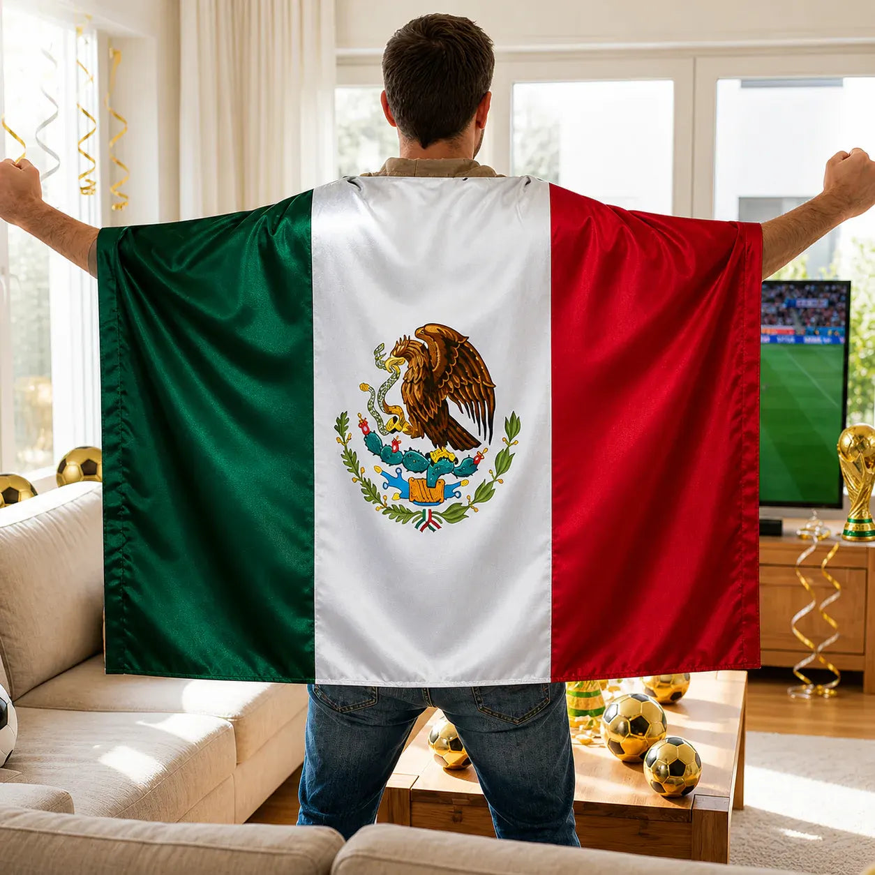Mexico Soccer Fan Cape Wearable Flag Banner for Game Day