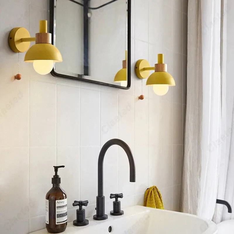 Minimalist Wood Wall Sconce with Pull-Switch Accent Lighting