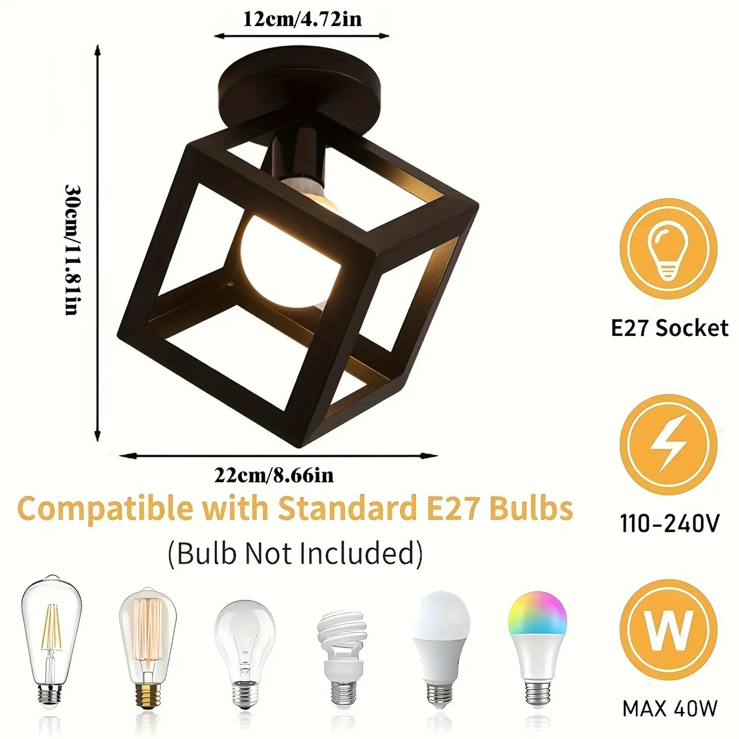 Modern Industrial Cube Ceiling Light | Geometric Semi Flush Mount Fixture