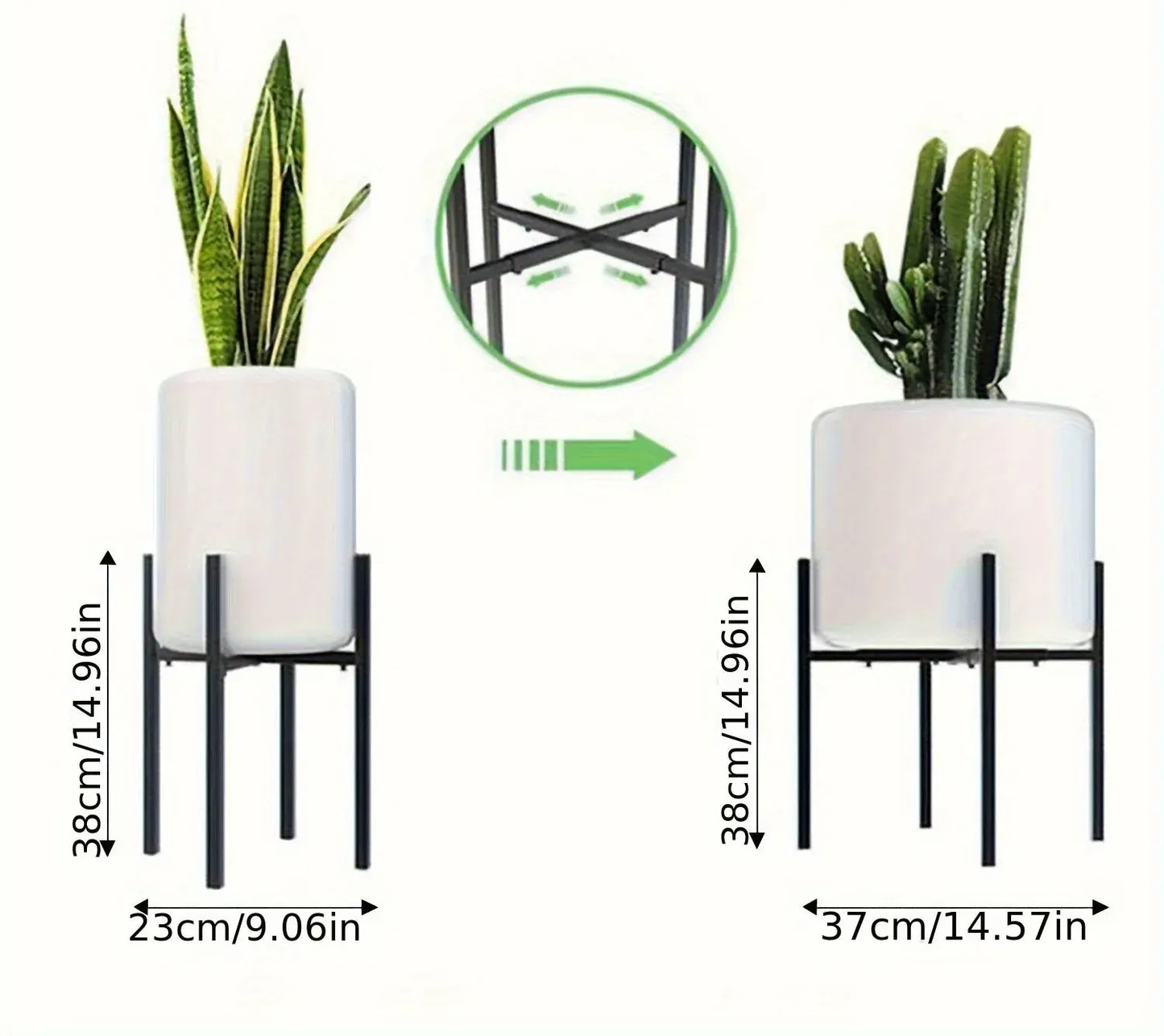 Modern Metal Plant Stand, Adjustable Indoor & Outdoor Flower Pot Holder