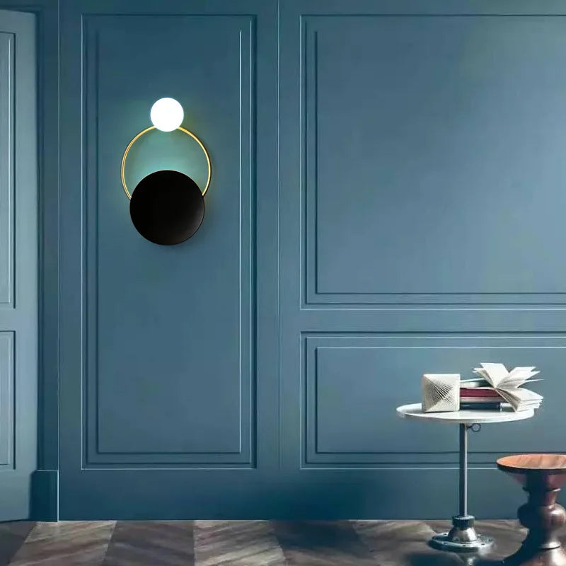 Modern Round Spherical Glass Wall Sconce with Metal Frame