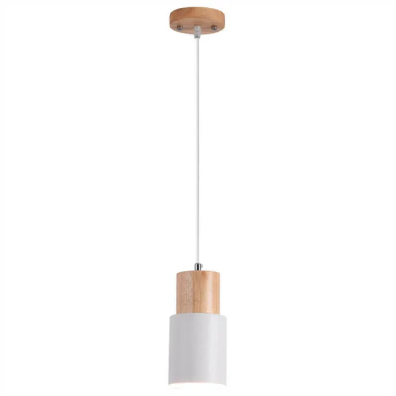 Modern Wood & Metal Cylinder Pendant Light | Nordic Macaron Design