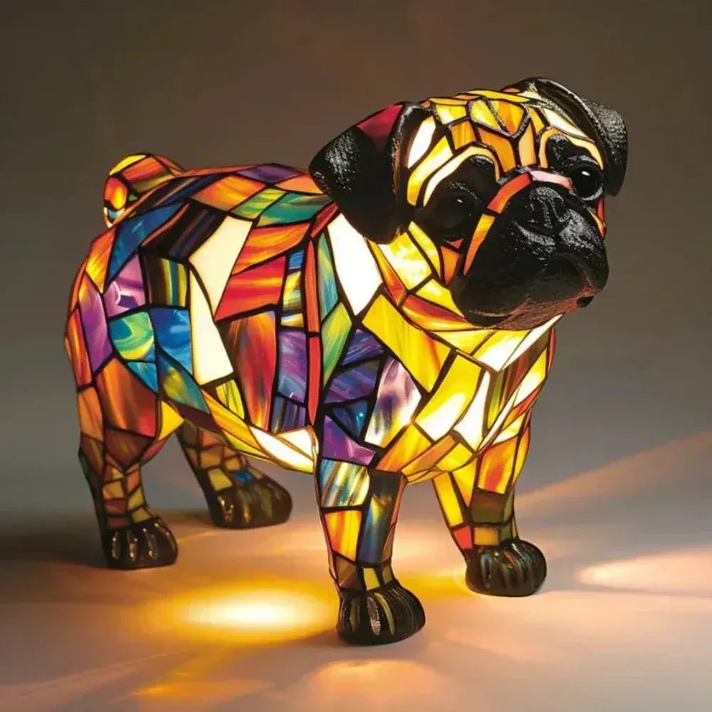 Mosaic Stained Glass Dog Animal Table Lamp for Bedroom