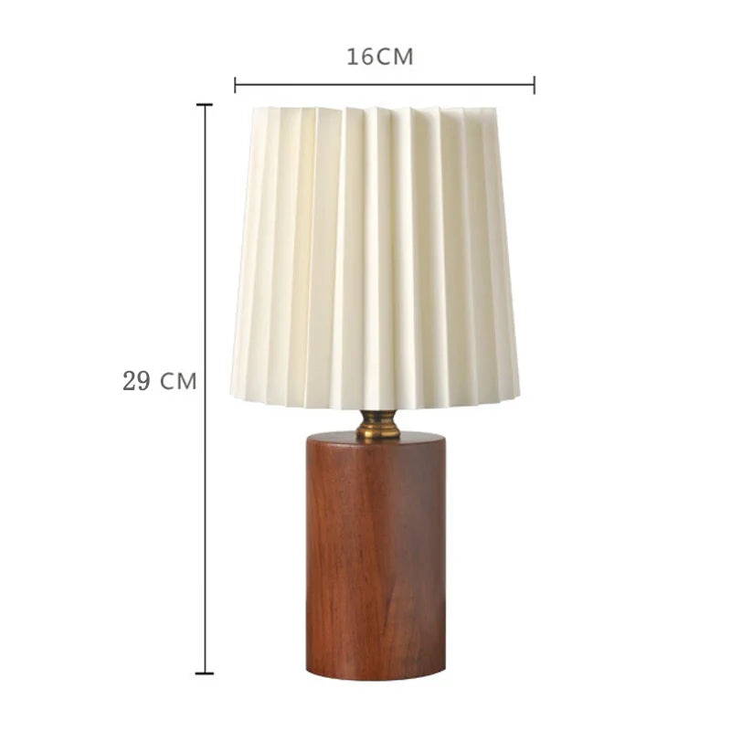 Nordic Wood Base Pleated Medieval-Style Table Lamp