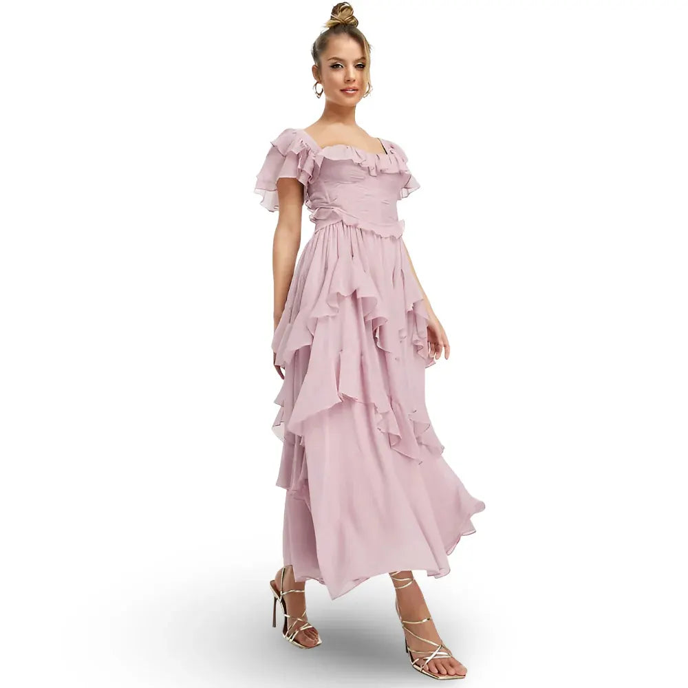 Off Shoulder Ruffle Maxi Party Dress for Women