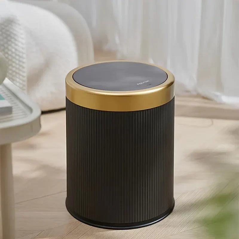 Oval Luxury Trash Can with Press-Top Lid and Dual Inner Bucket Design