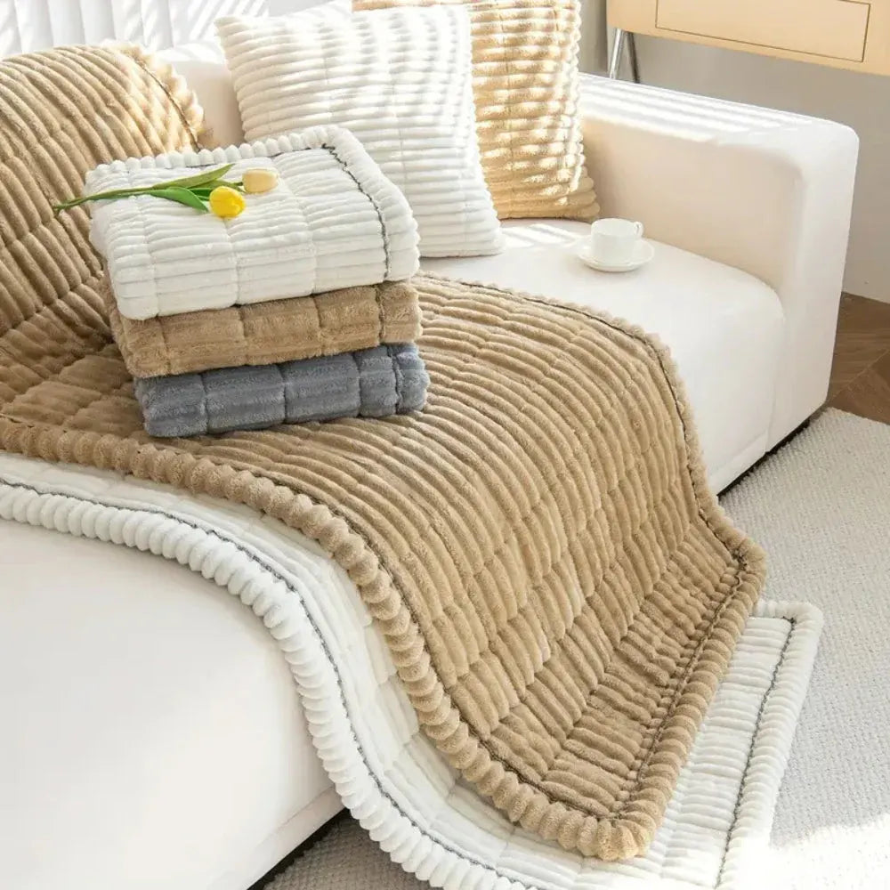 Pleated Edge Plush Sofa Slipcover for Cushioned Comfort & Protection