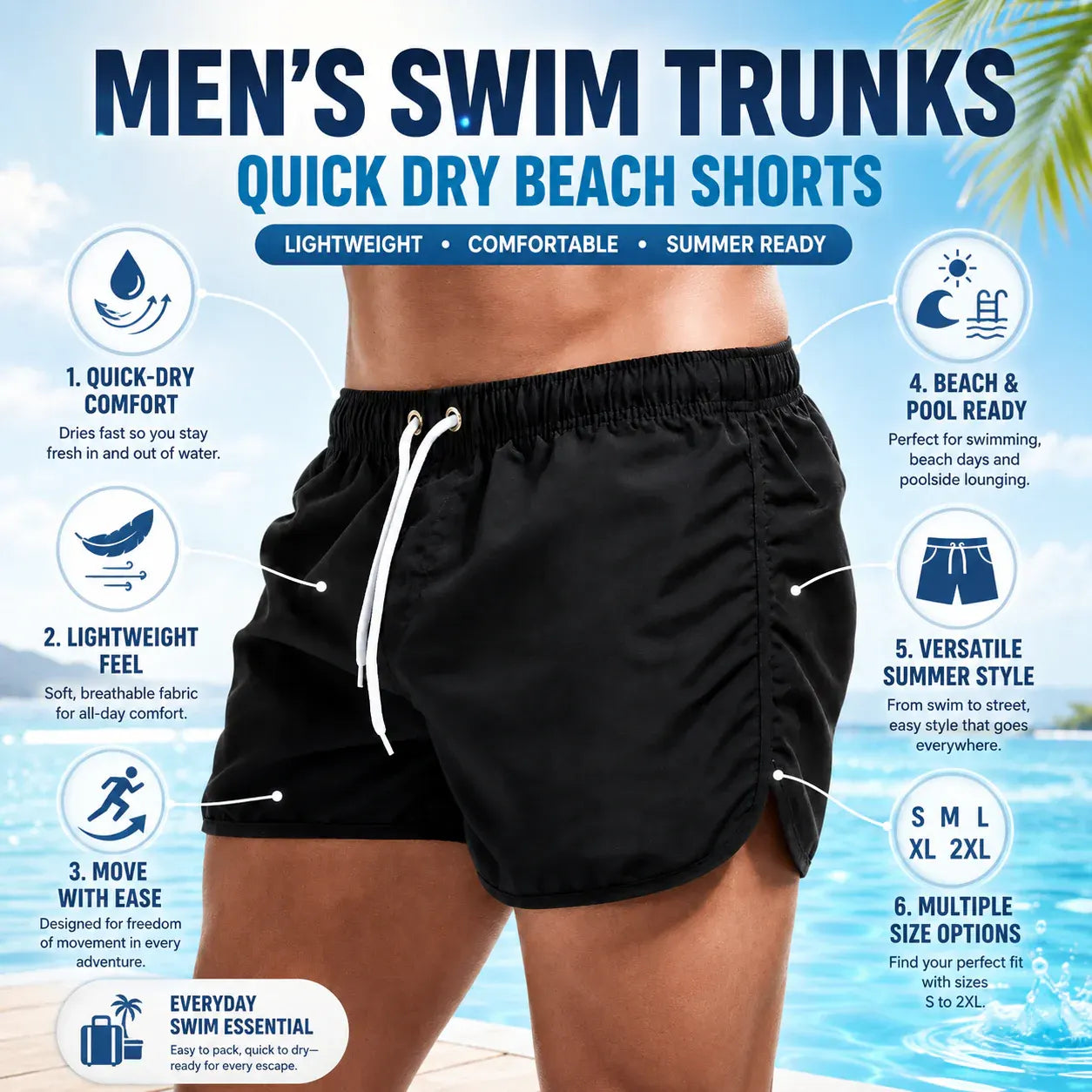 Quick-Dry Men's Beach Swim Shorts Trunks