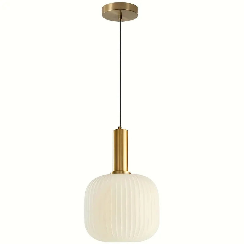 Ribbed Glass Pendant Light with Brass Accent - Modern Striped Shade Design