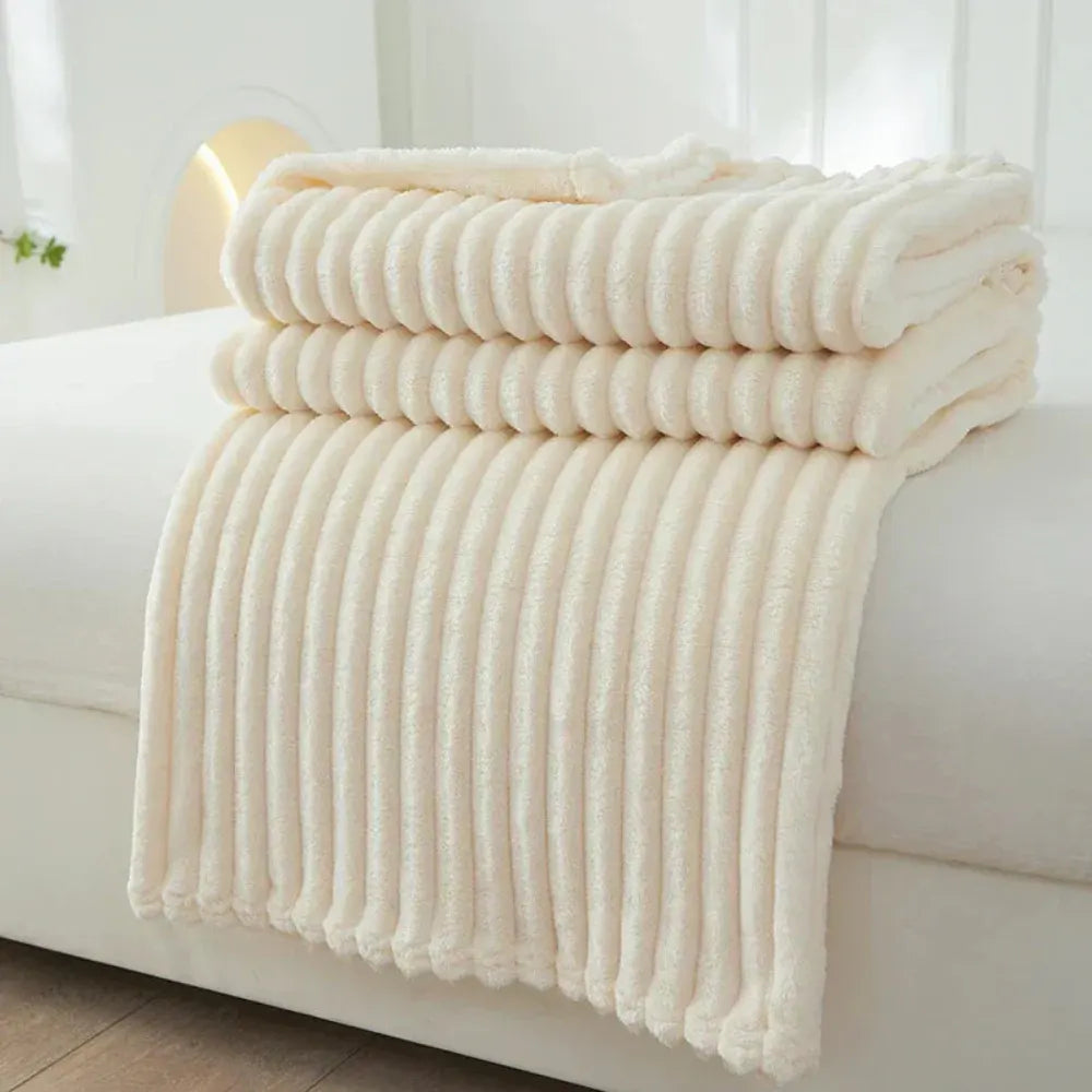 Ribbed Textured Striped Throw Blanket for Bed and Sofa Layering