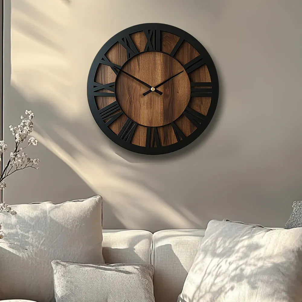 Rustic Roman Numeral Wall Clock in Wooden Vintage Finish