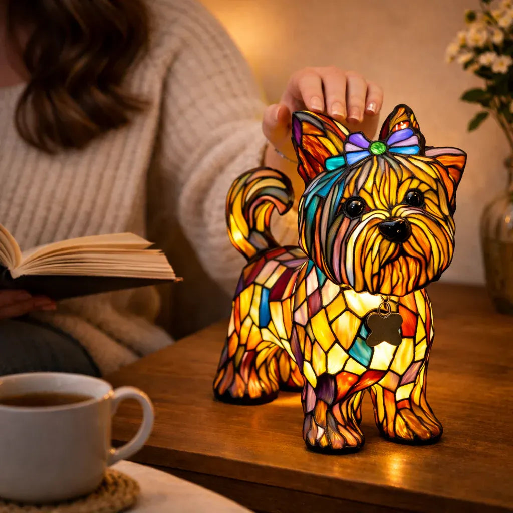 Stained Glass Colorful Dog Design LED Table Lamp Bedroom Night Light
