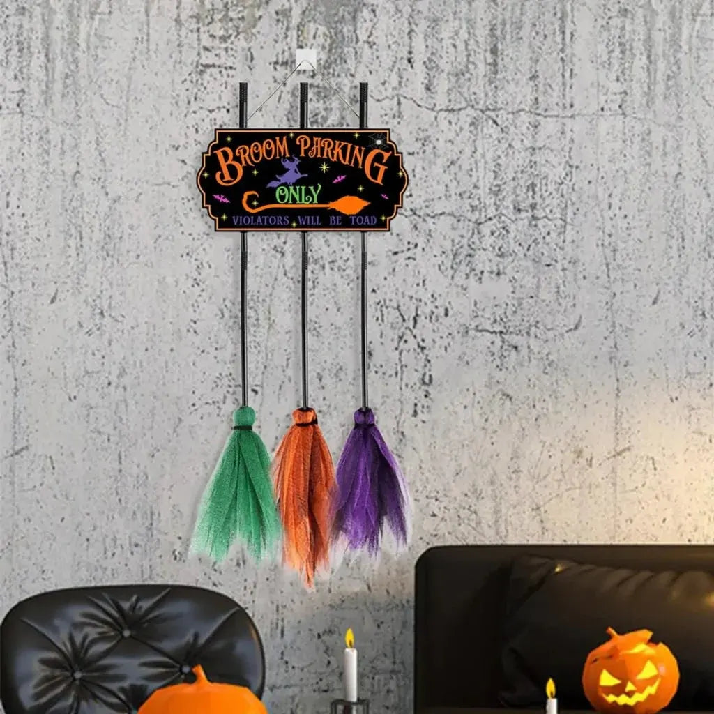 Witch Broom Parking Sign - Fun Halloween Home Decor Accent