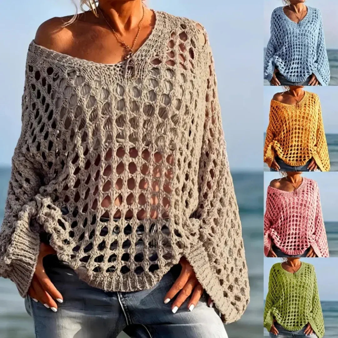 Women's Crochet Beach Cover Up Loose Fit Pullover Sweater Top
